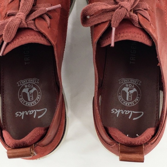 Clarks Mens Trigenic Shoe Deep Red Nubuck Oxford Sneaker Shoe Flex Sole Sz 8 - Picture 8 of 10